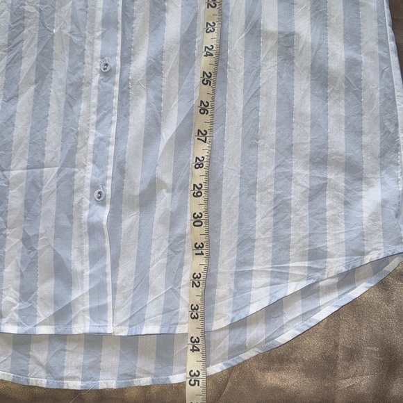 Stars Above Simply Cool Blue Striped Button-Up Sleep Shirt Satin Trim Sz S - Picture 3 of 12